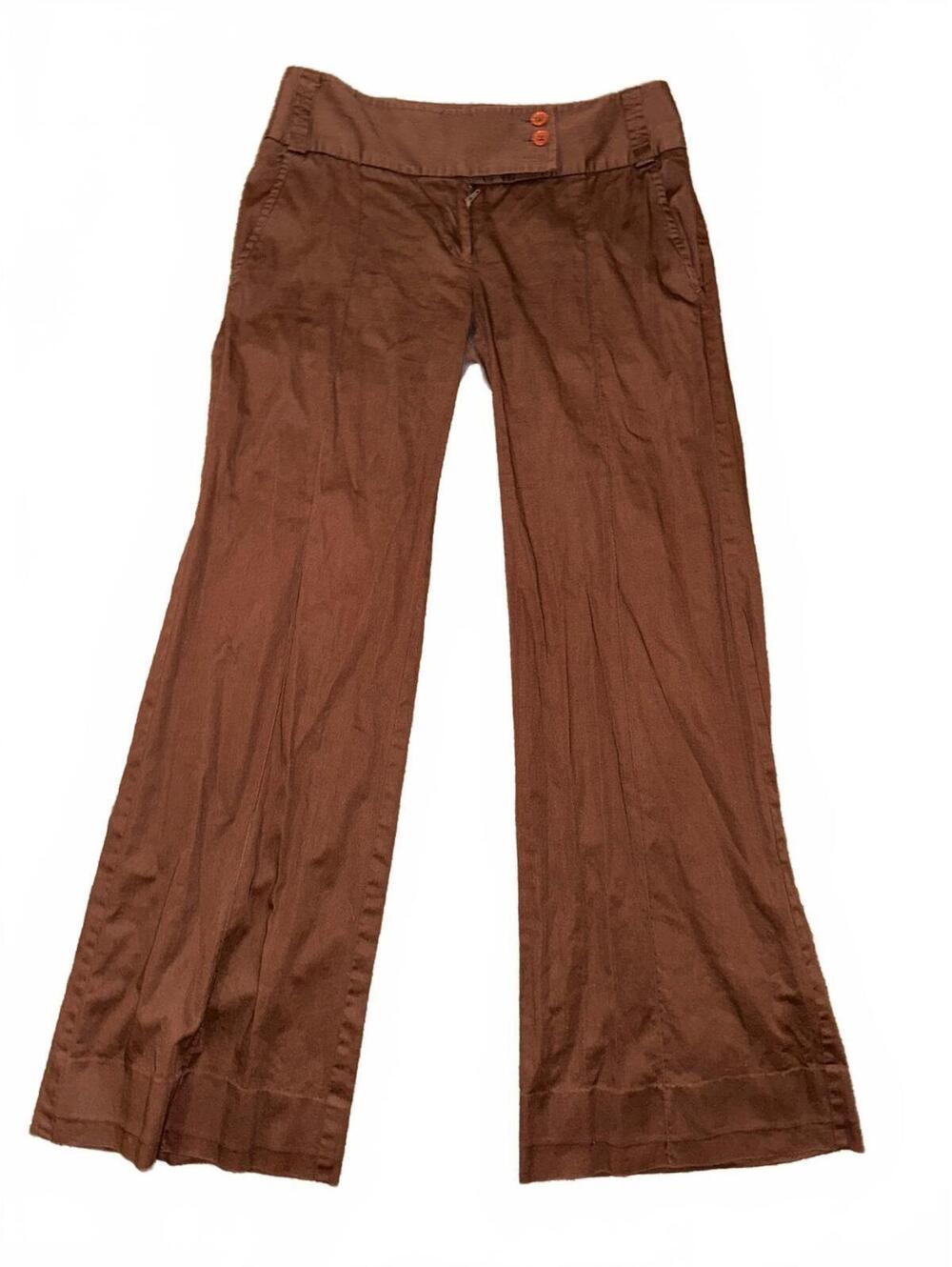 Women's International Concepts brown flare pants with orange button Size 2